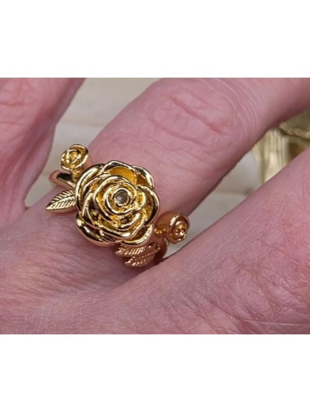 Vintage Style Rose Flower Ring Size 6 with KC Golden Plating Elegant Charm